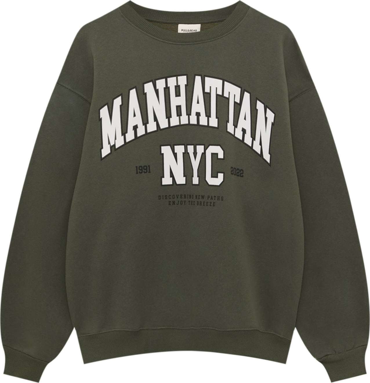 Pull&Bear Mikina khaki / černá / bílá