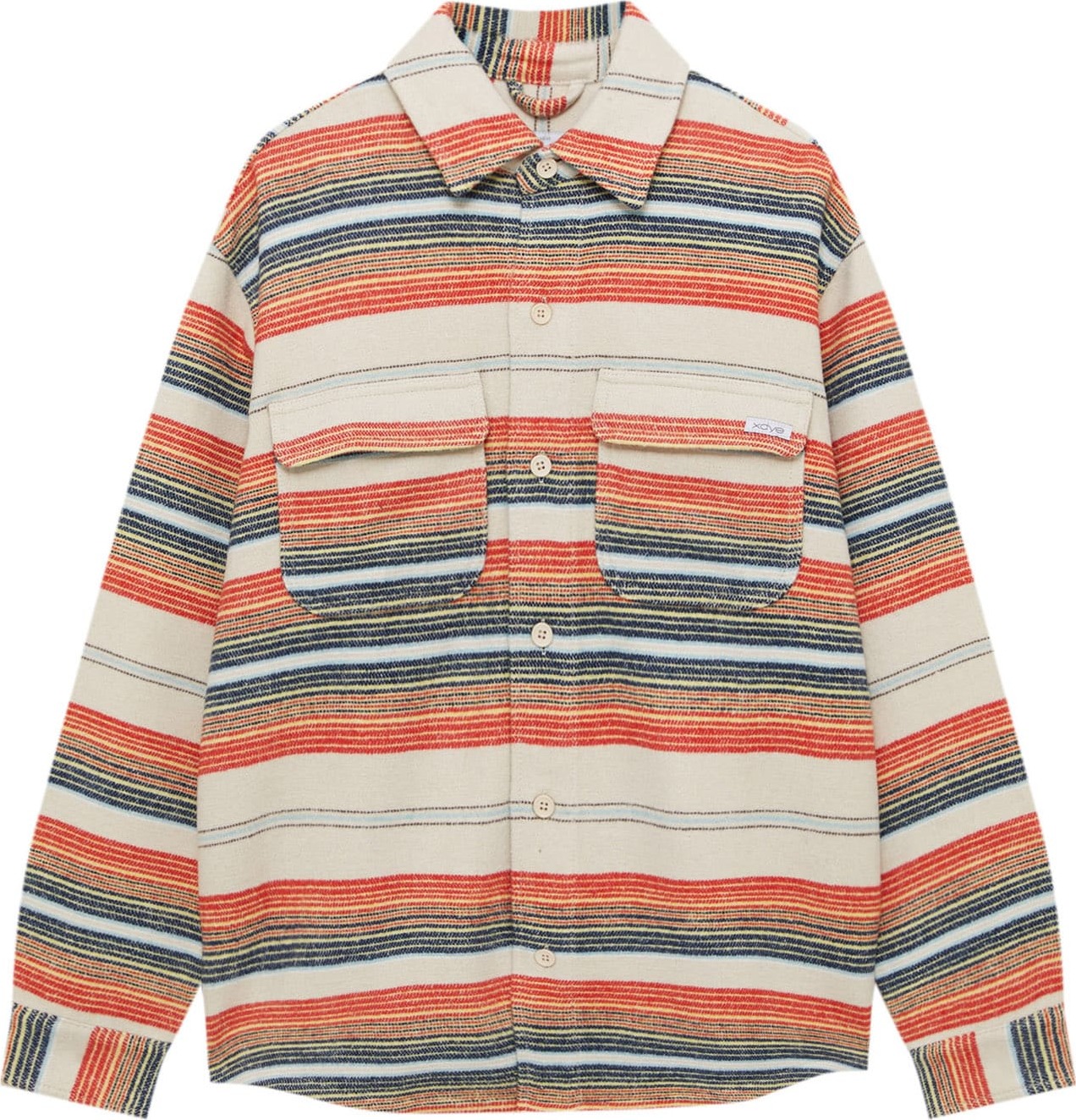Pull&Bear Přechodná bunda tmavě modrá / žlutá / oranžově červená / offwhite