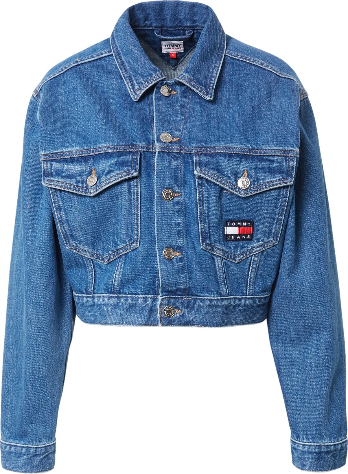 Tommy Jeans Přechodná bunda 'CLAIRE' námořnická modř / modrá džínovina / červená / bílá
