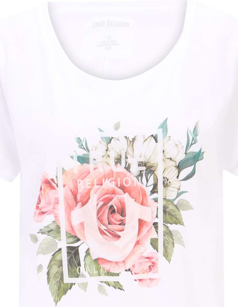 True Religion Tričko 'ROSE' béžová / zelená / nefritová / pastelově červená / bílá