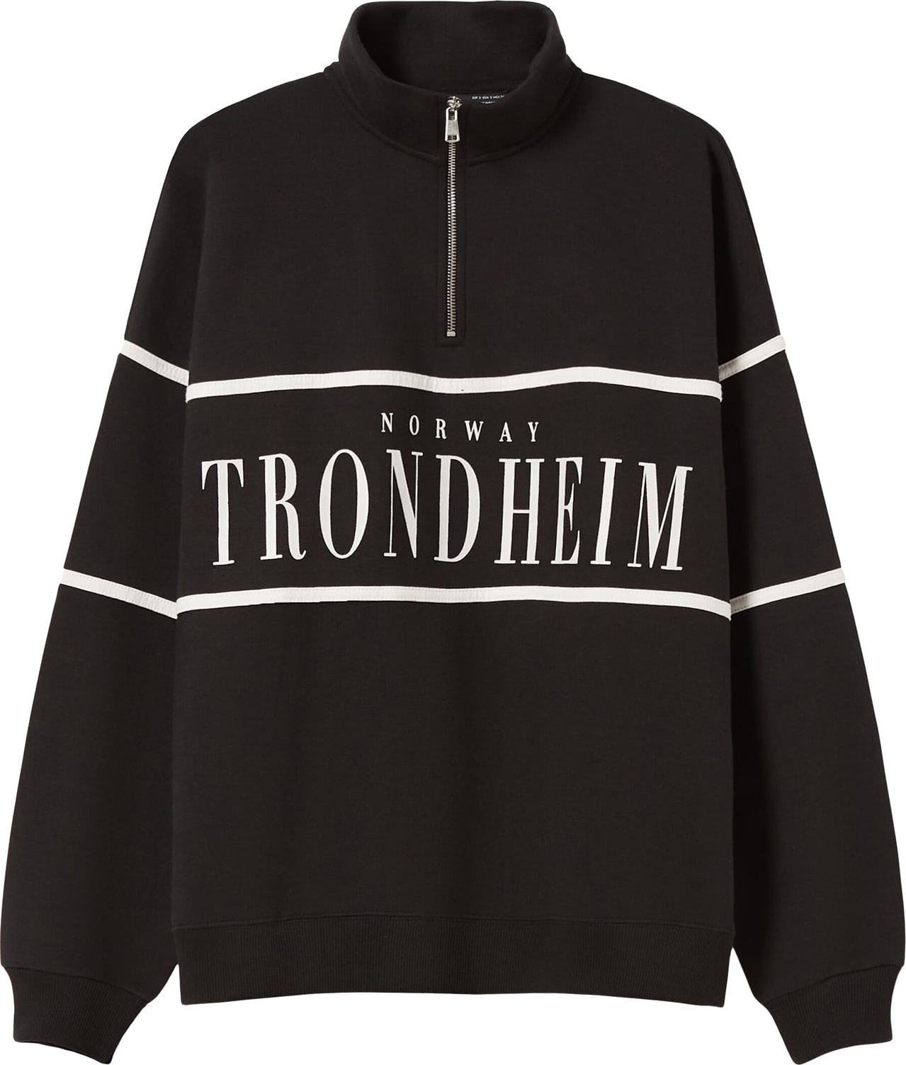 Bershka Mikina černá / bílá