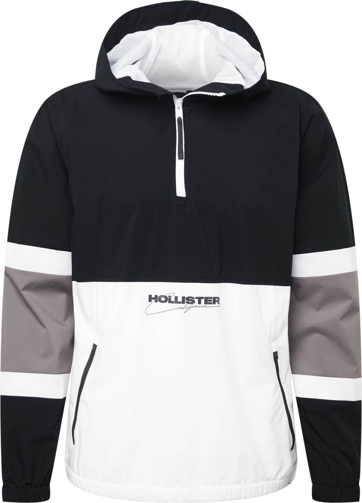 HOLLISTER Přechodná bunda světle šedá / černá / bílá