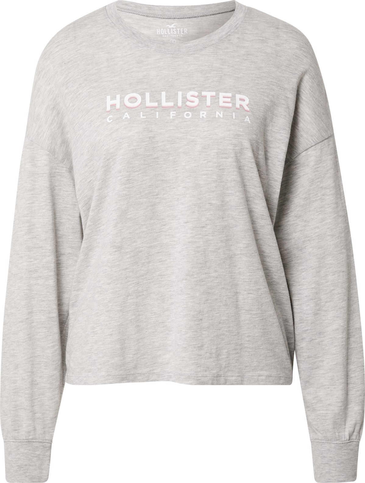 HOLLISTER Tričko šedý melír / pastelově růžová / bílá