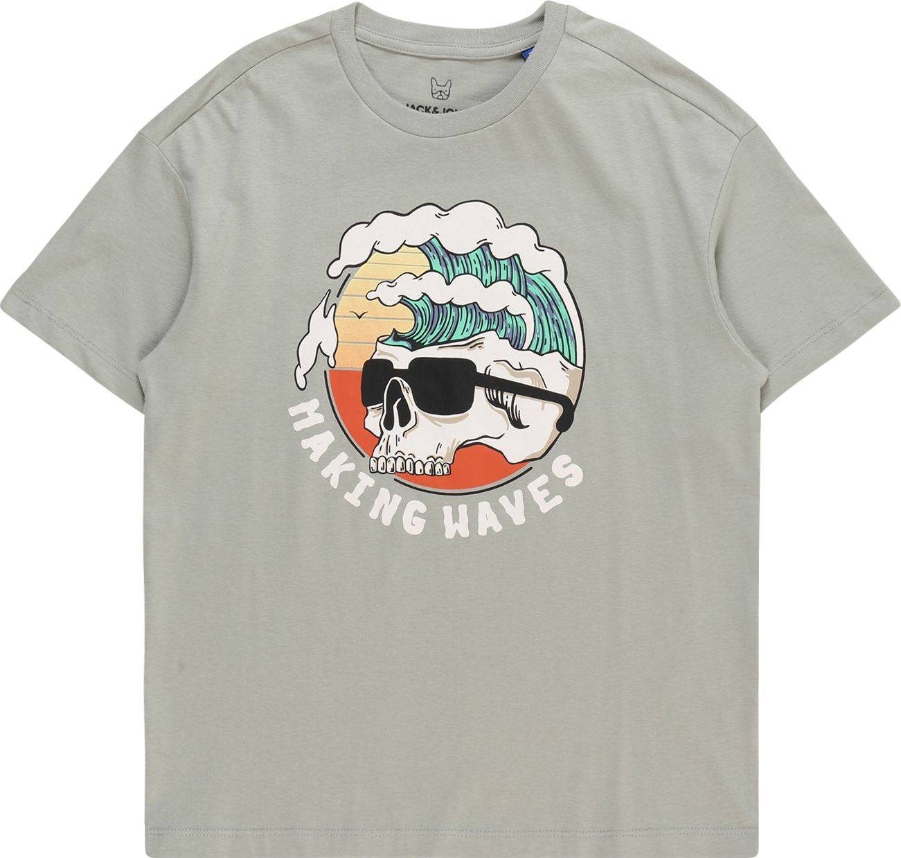 Jack & Jones Junior Tričko 'TIDAL' tyrkysová / kámen / oranžová / přírodní bílá
