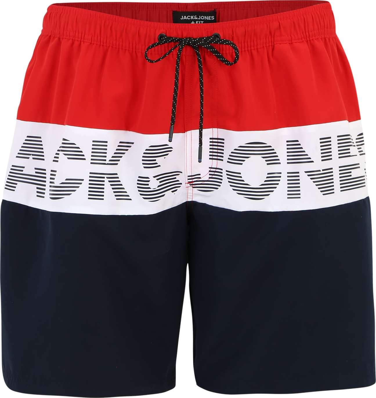 Jack & Jones Plus Plavecké šortky 'FIJI' marine modrá / červená / bílá