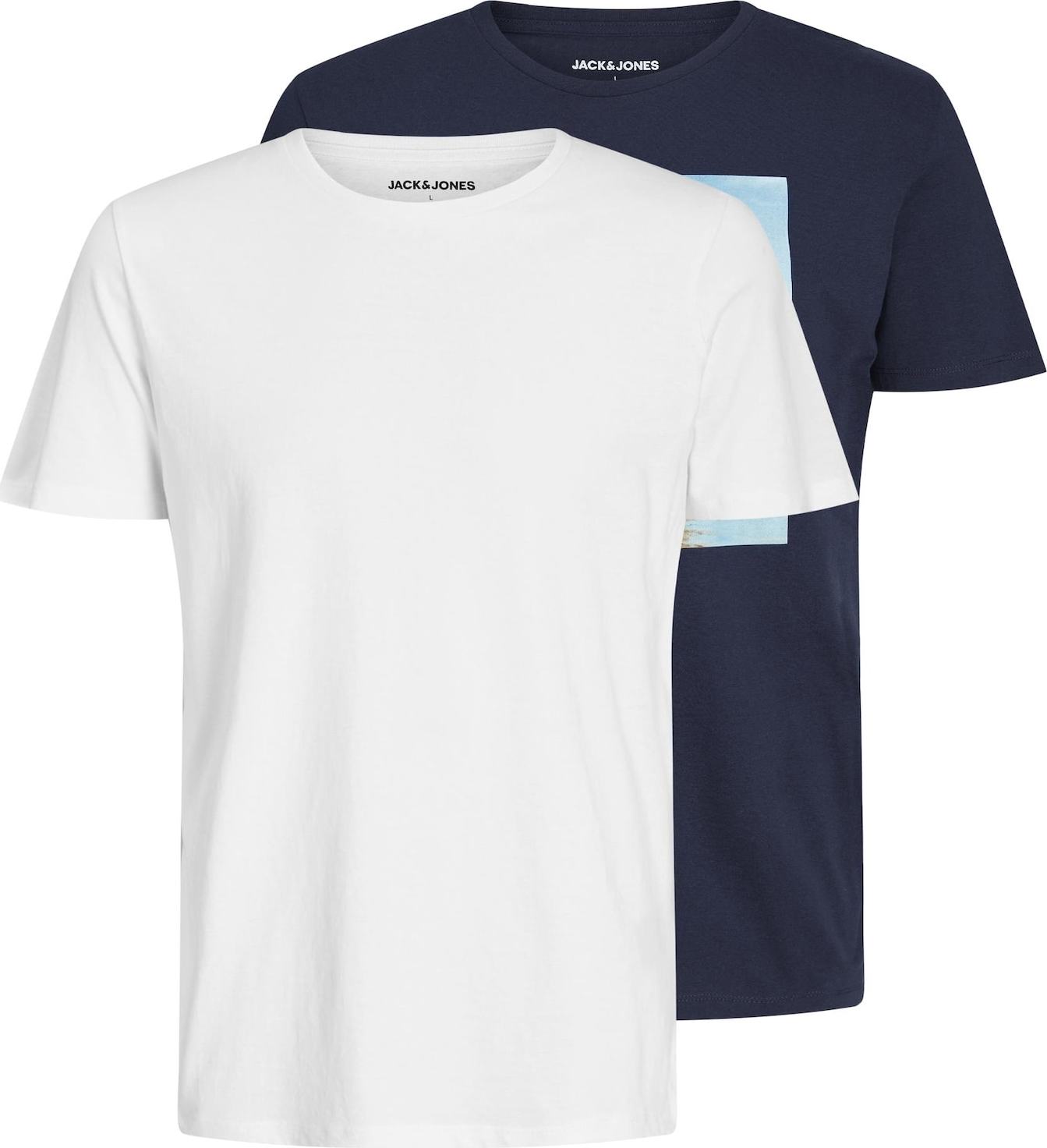 JACK & JONES Tričko 'Gem' námořnická modř / světlemodrá / hnědá / offwhite