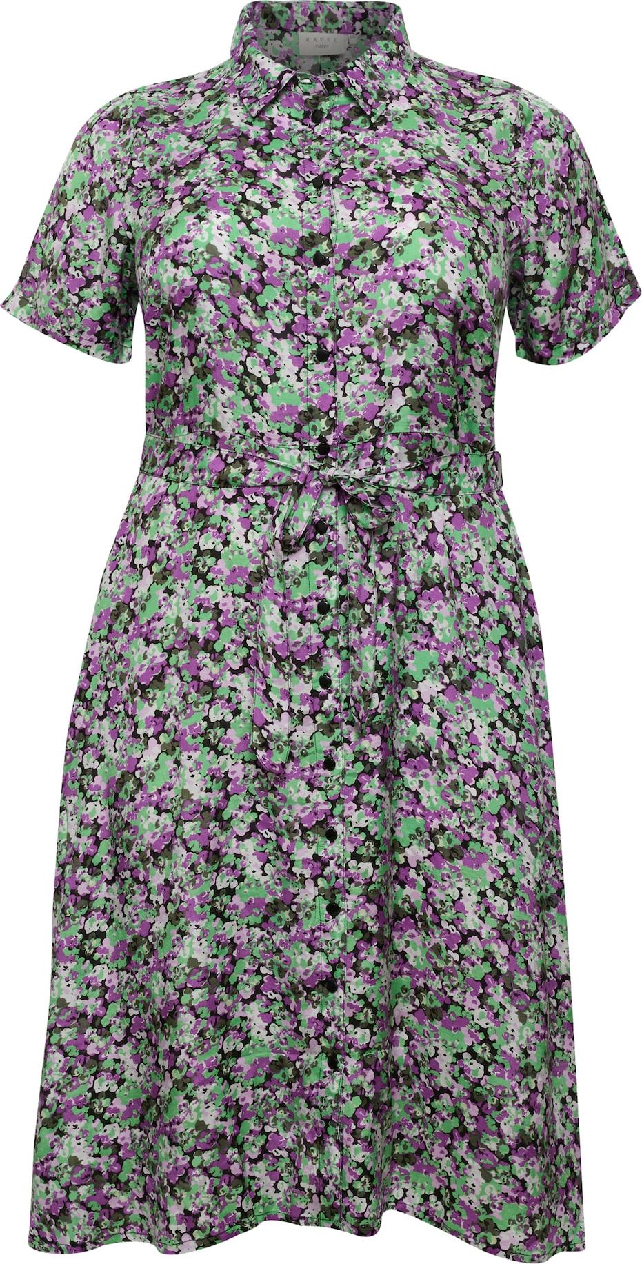 KAFFE CURVE Košilové šaty 'Lora' zelená / tmavě zelená / fialová / pastelová fialová