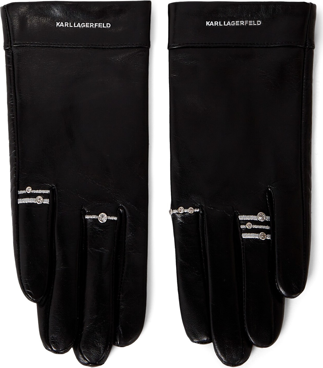 Karl Lagerfeld Prstové rukavice černá / stříbrná