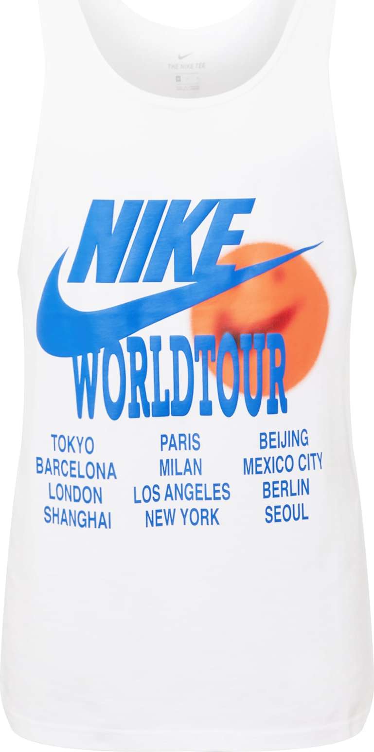 Nike Sportswear Tričko 'World Tour' nebeská modř / oranžová / černá / bílá