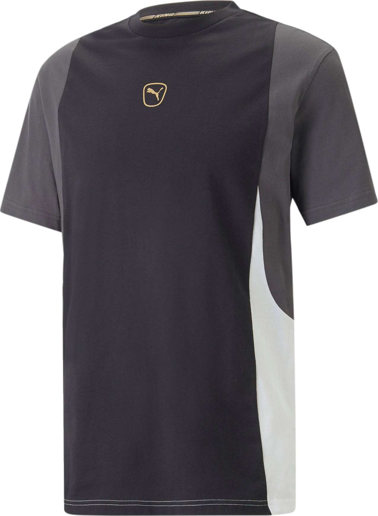 PUMA Funkční tričko 'KING' zlatá / tmavě šedá / černá / bílá