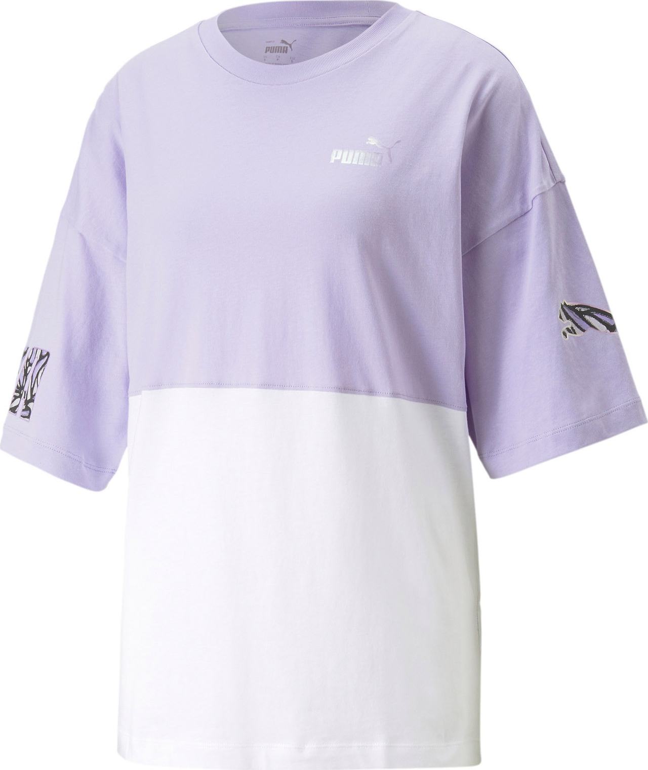 PUMA Oversized tričko lenvandulová / černá / stříbrná / bílá