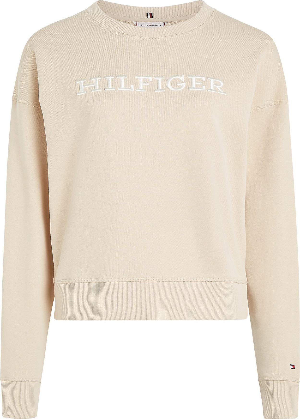 TOMMY HILFIGER Mikina světle béžová / bílá