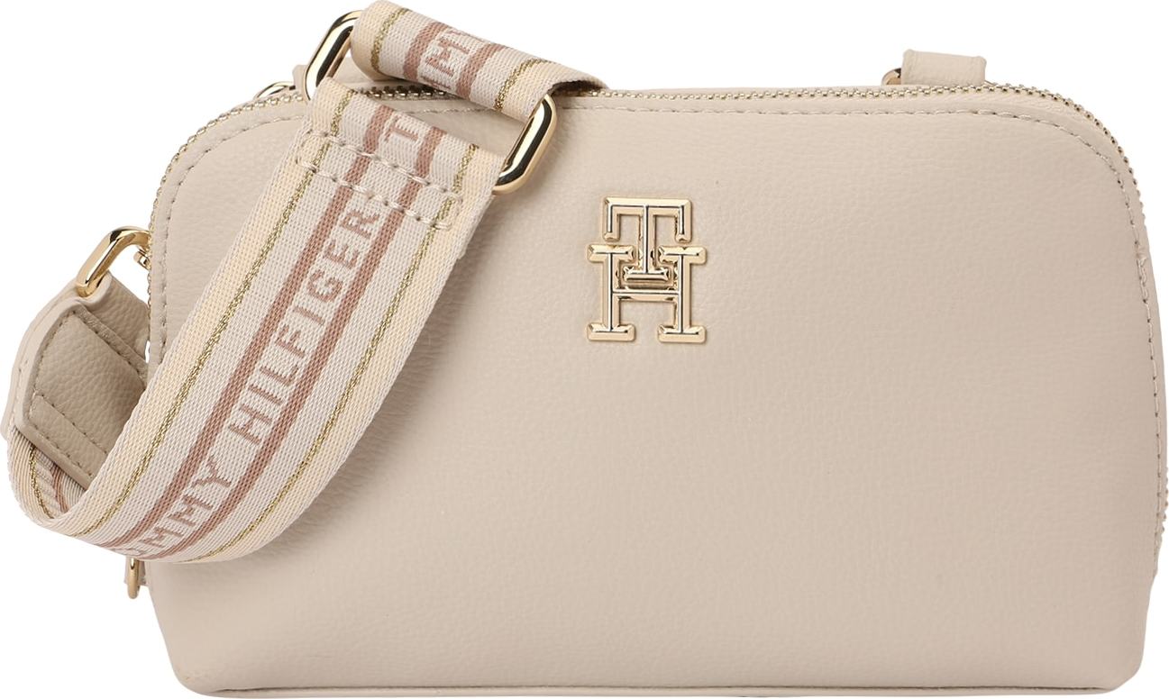 TOMMY HILFIGER Taška přes rameno béžová / zlatá / barva bílé vlny