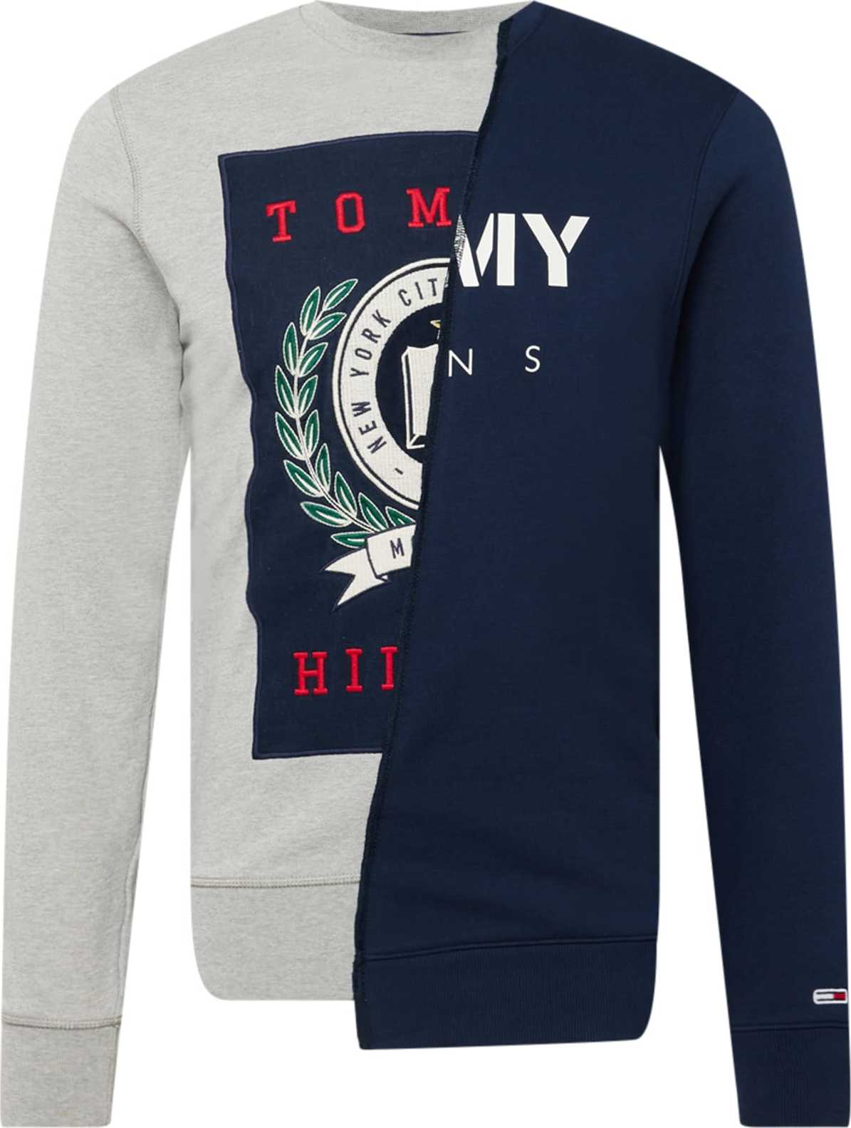 Tommy Jeans Mikina námořnická modř / šedý melír / červená / bílá