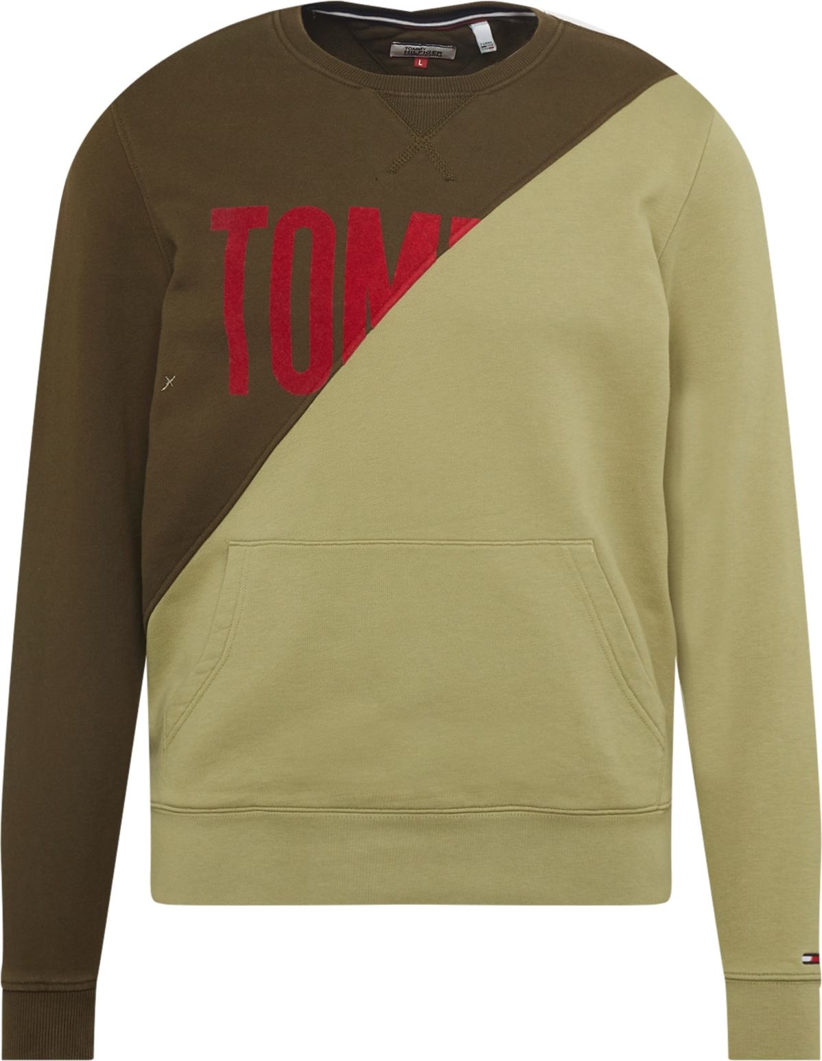 Tommy Jeans Mikina olivová / pastelově zelená / červená