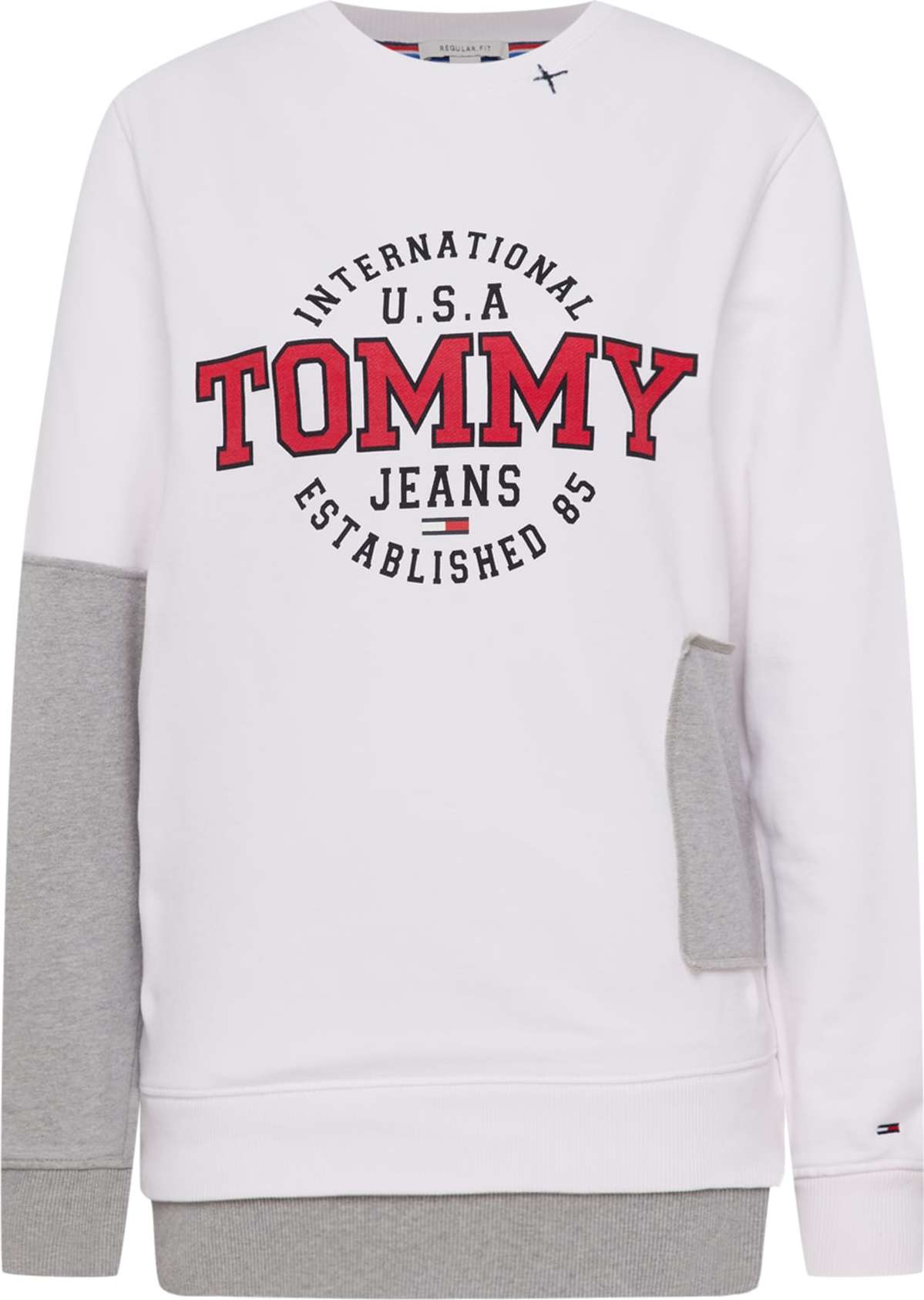 Tommy Jeans Mikina šedý melír / červená / bílá