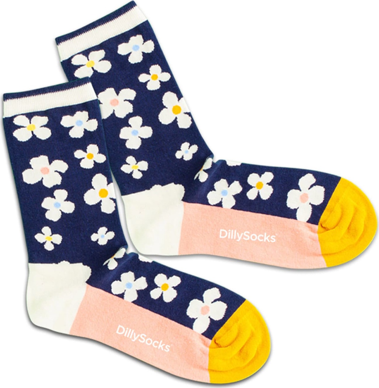 DillySocks Ponožky 'Floral Night' námořnická modř / zlatě žlutá / růžová / bílá