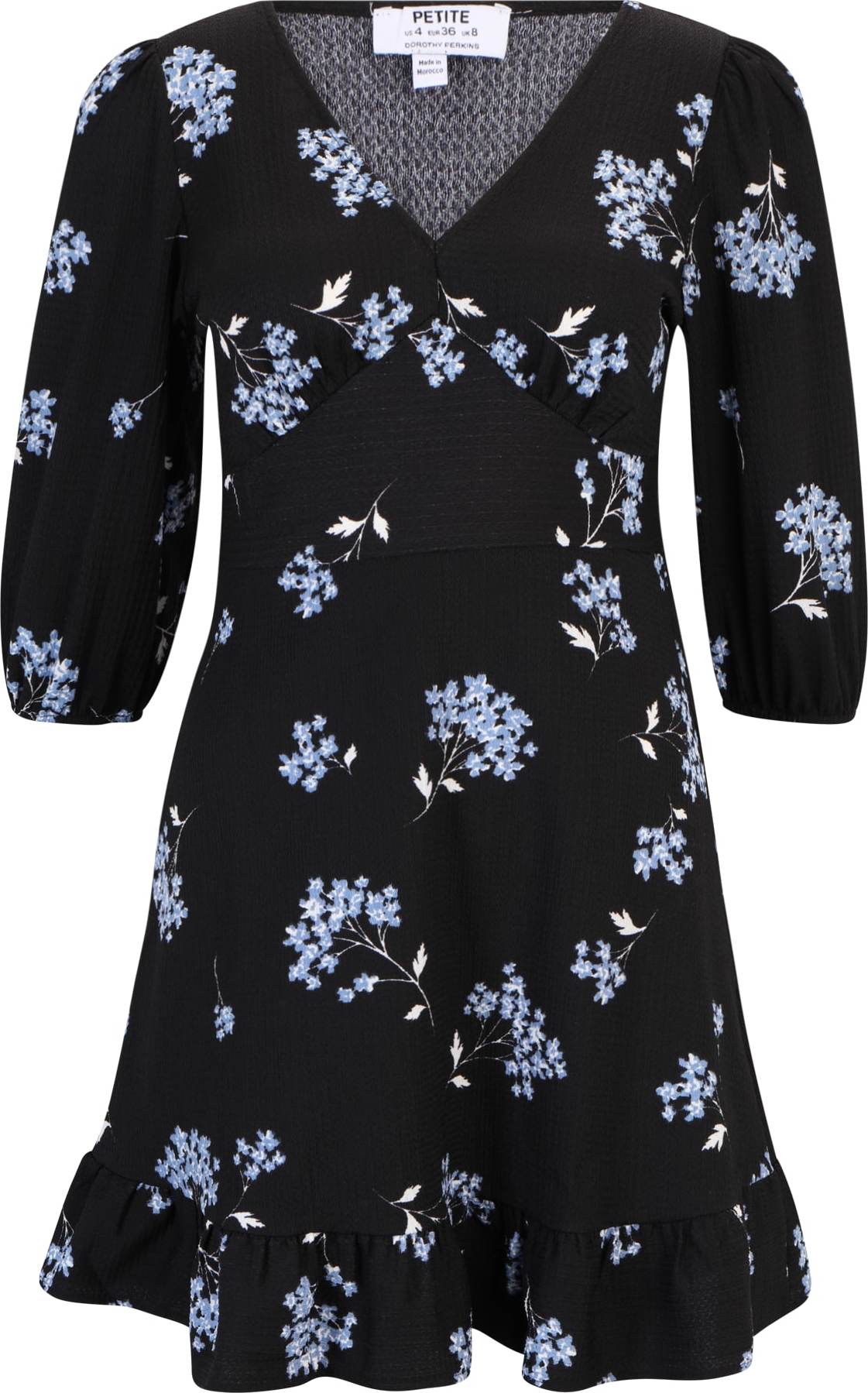 Dorothy Perkins Petite Šaty '(Ay) Petite Blue Floral V Neck Mini Dres' světlemodrá / černá / bílá