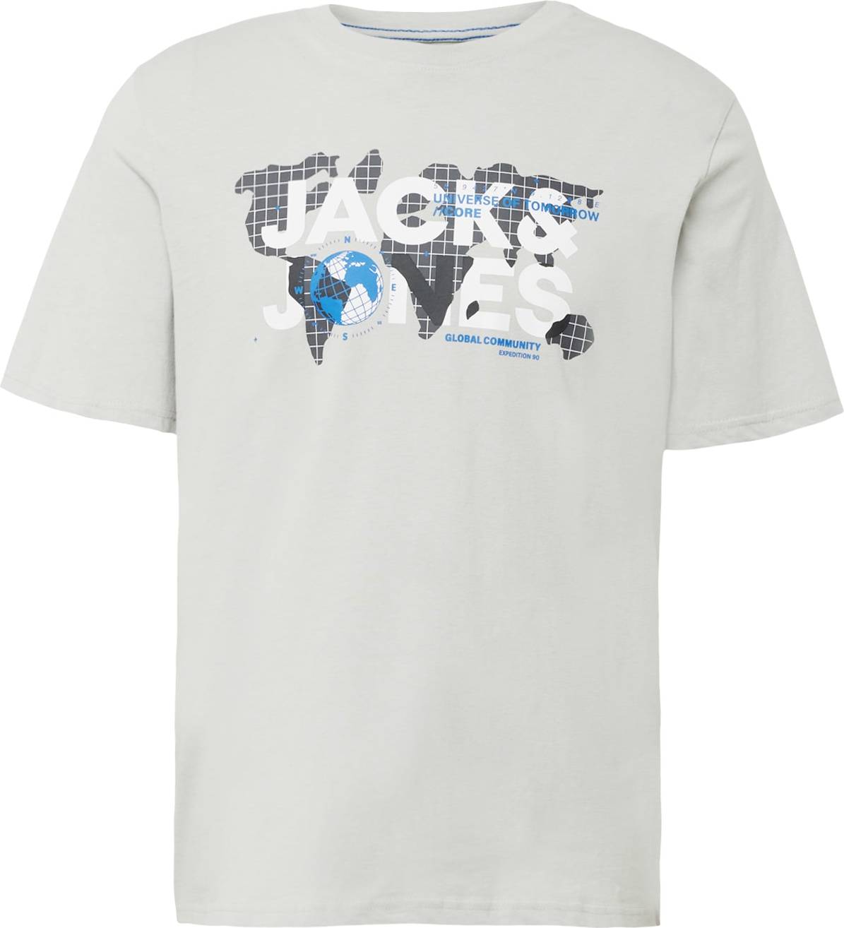 JACK & JONES Tričko 'DUST' námořnická modř / šedá / oranžová / bílá