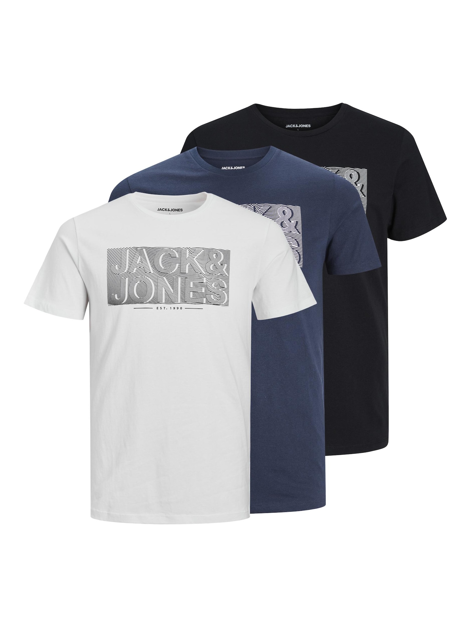 JACK & JONES Tričko 'PETER' námořnická modř / černá / bílá