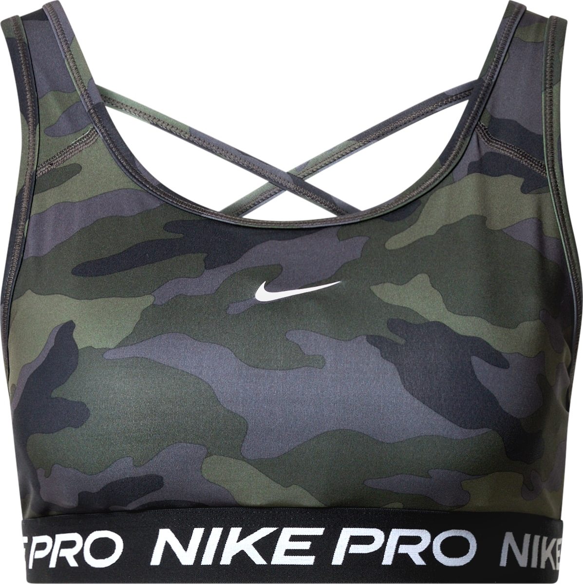 NIKE Sportovní podprsenka 'Swoosh' tmavě šedá / olivová / černá / bílá