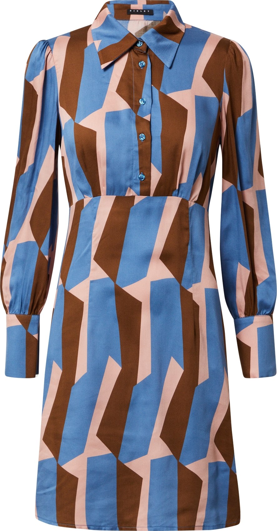 Sisley Košilové šaty kouřově modrá / karamelová / růžová