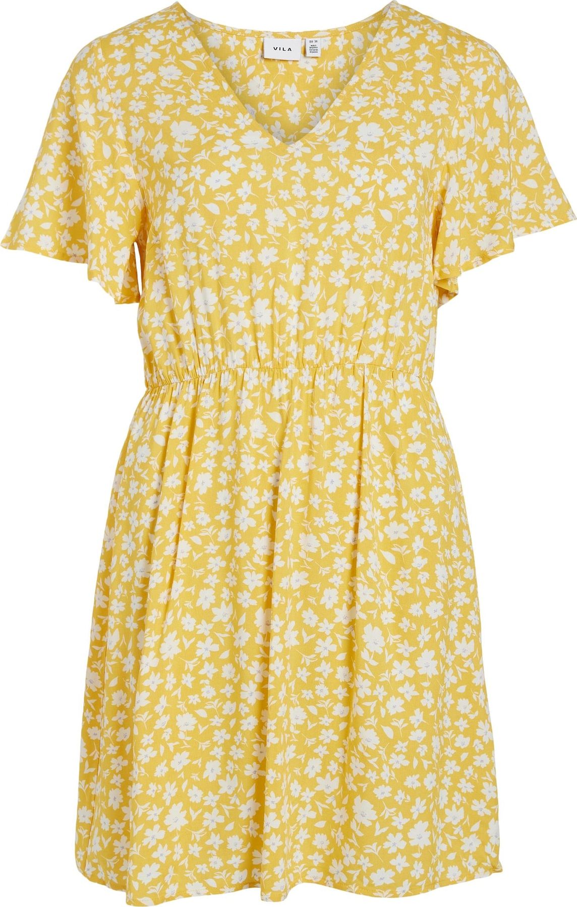 VILA Letní šaty 'CELINA' žlutá / světle šedá / bílá