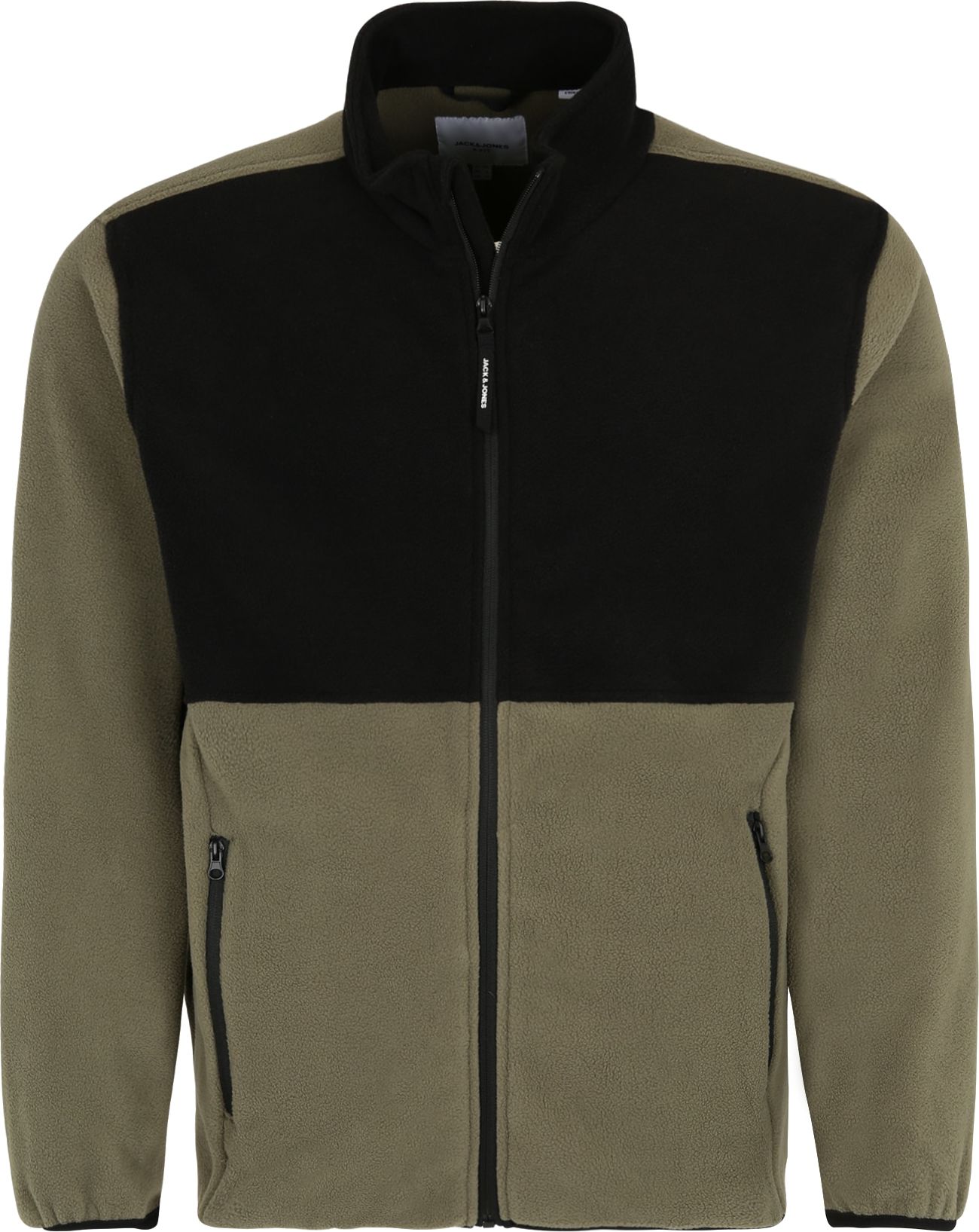 Fleecová mikina 'FLAME' Jack & Jones Plus khaki / černá / bílá