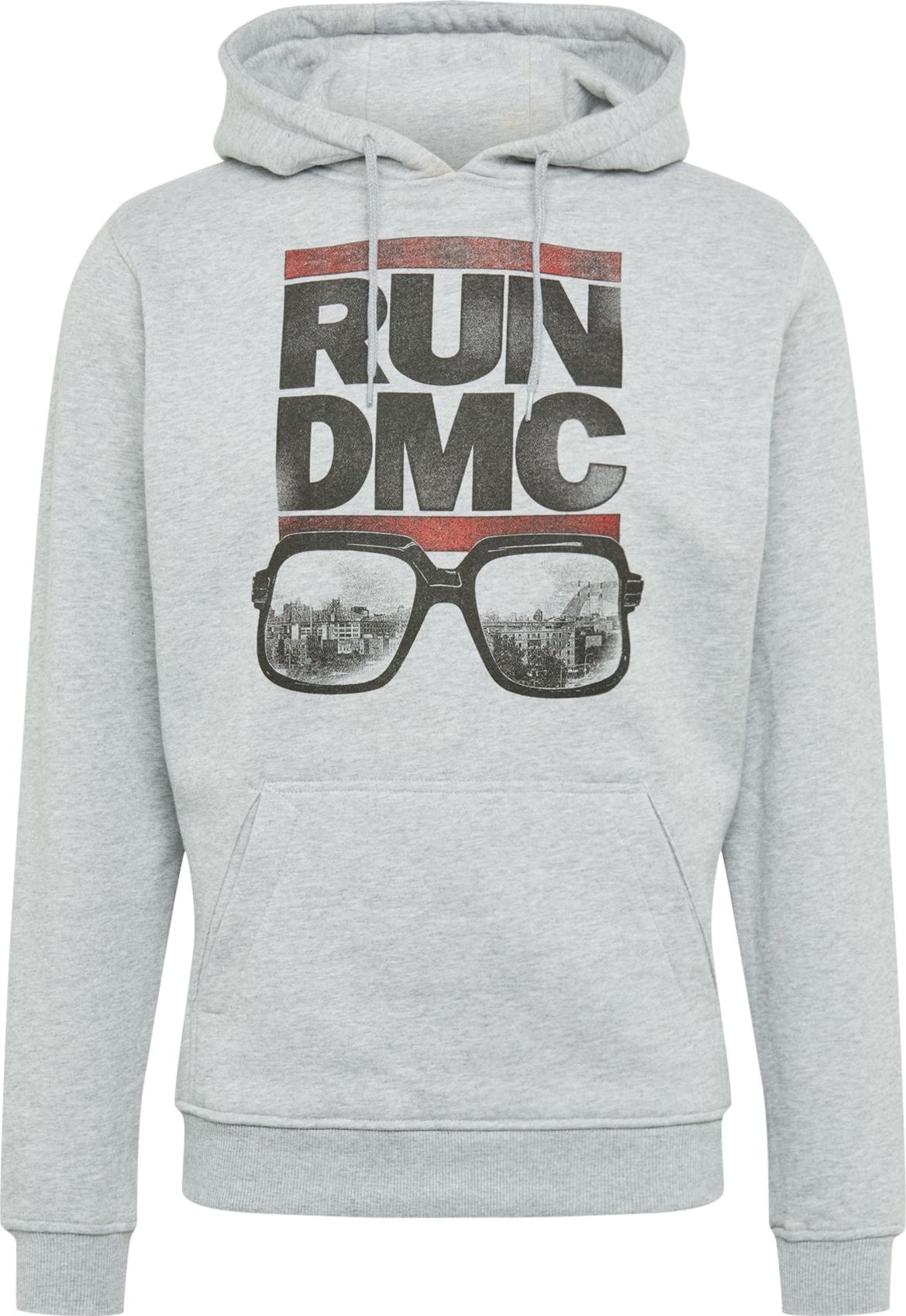 Mikina 'Run DMC City Glasses' mister tee šedý melír / červená / černá