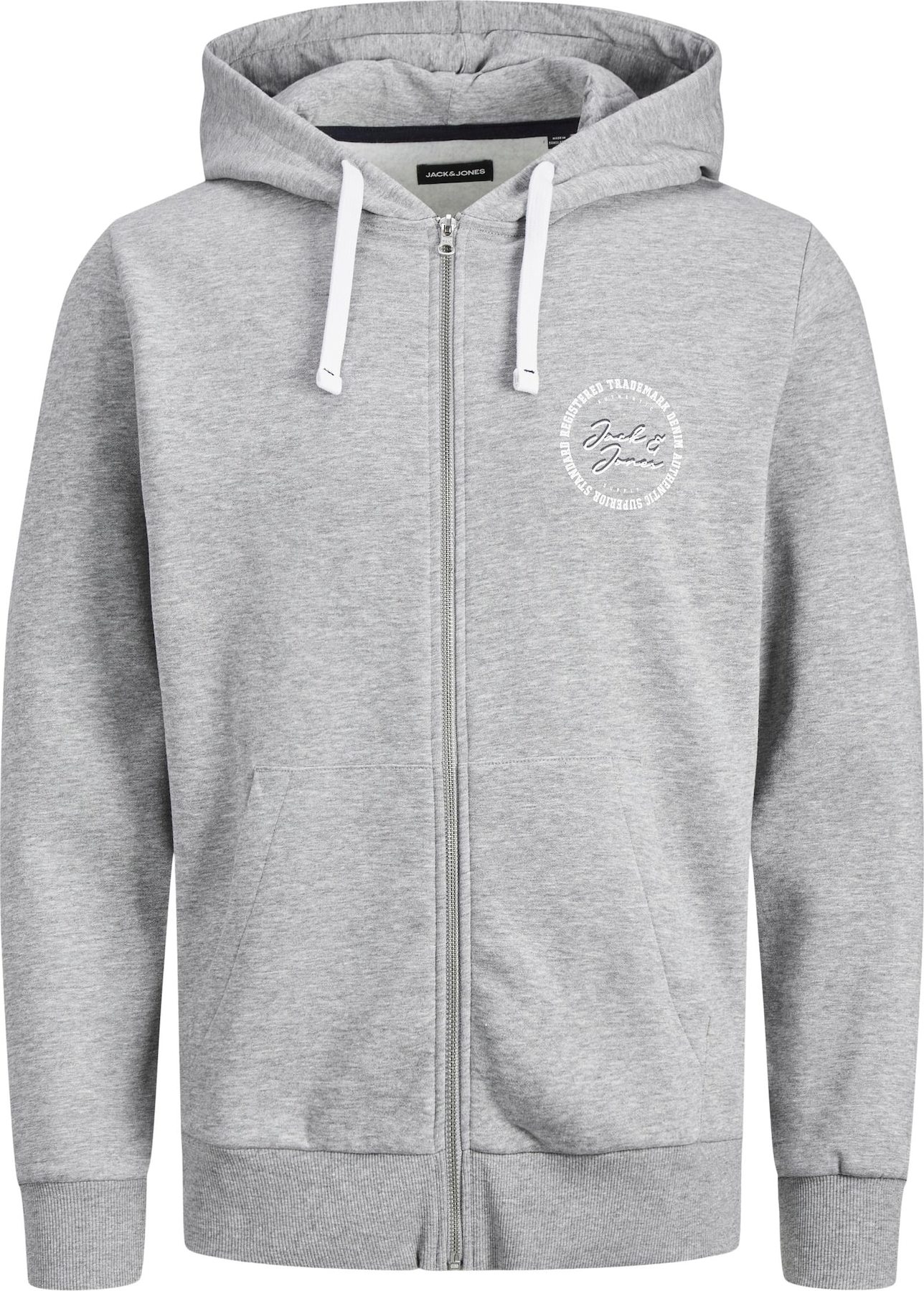 Mikina 'STAMP' jack & jones šedý melír / černá / bílá