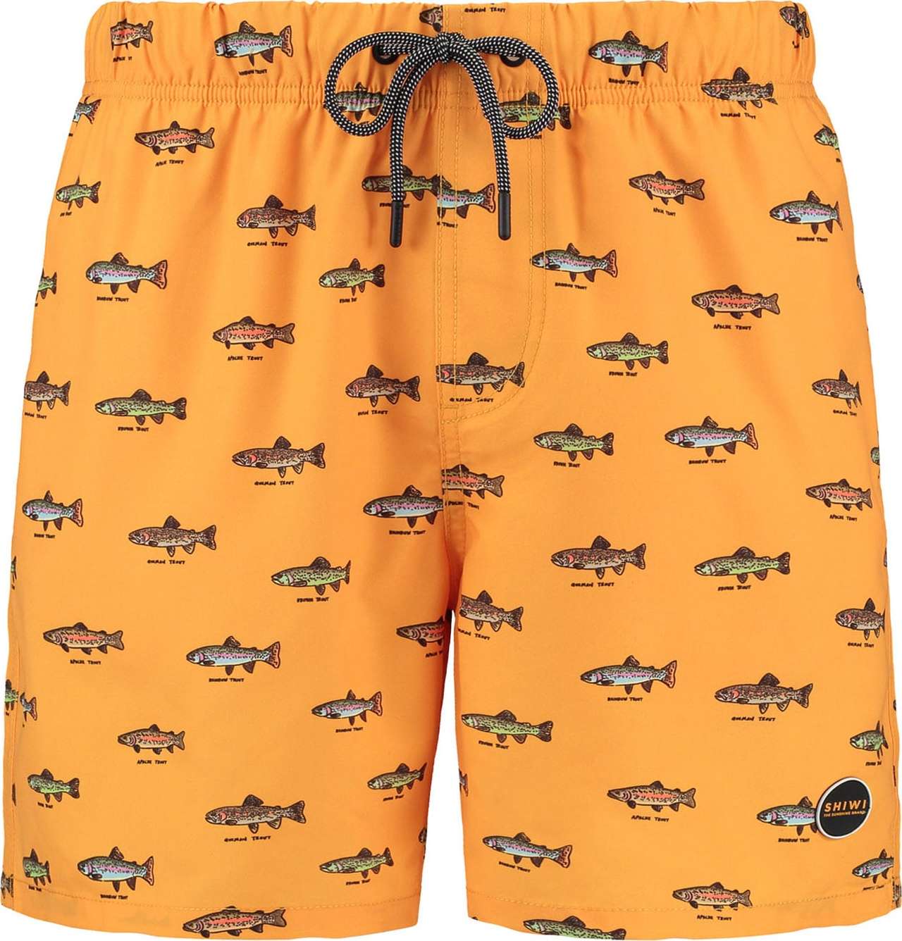 Plavecké šortky 'GO FISH' Shiwi karamelová / světle hnědá / oranžová / lososová / černá
