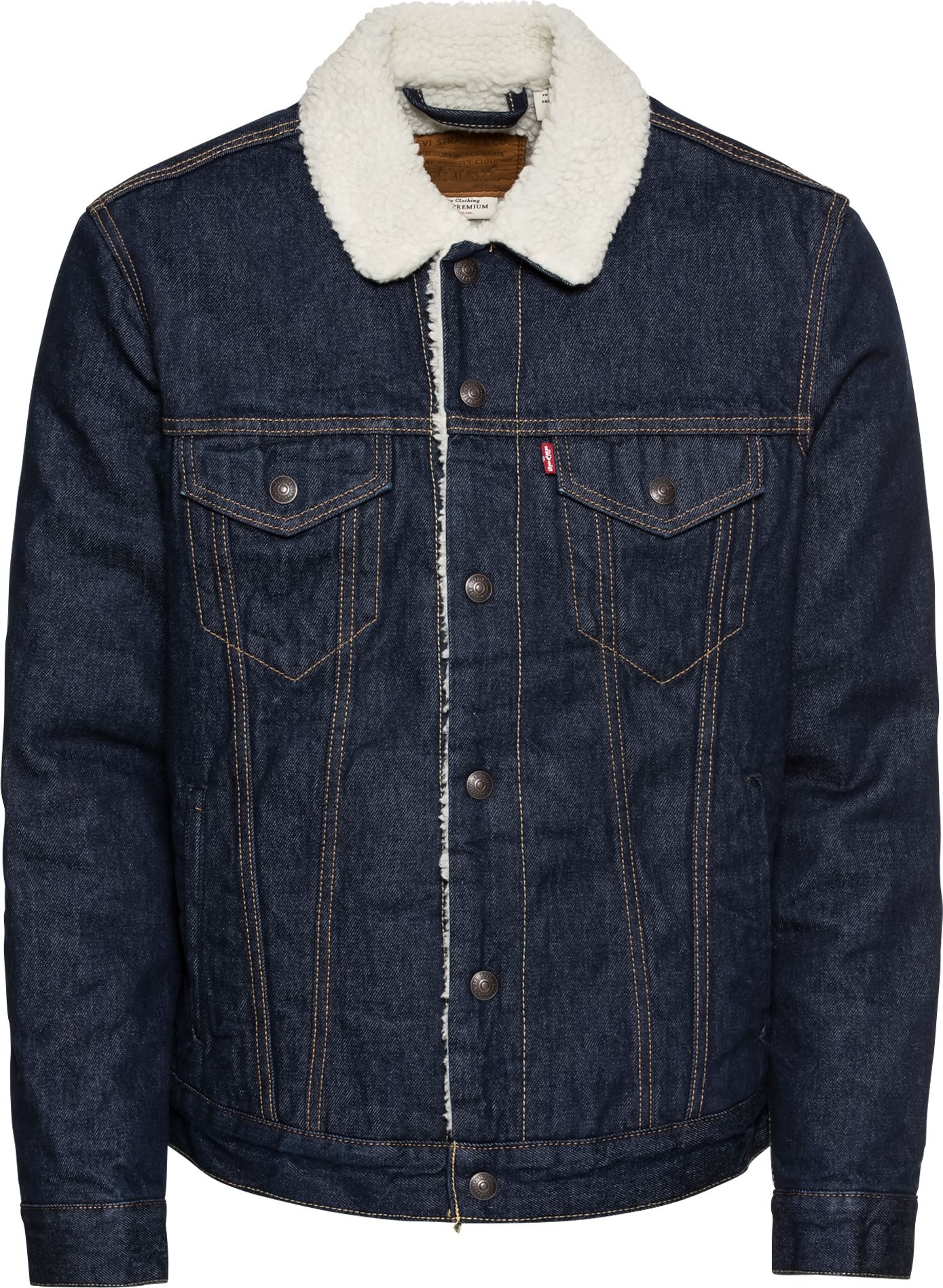 Přechodná bunda 'TYPE 3 SHERPA TRUCKER MED INDIGO - WORN IN' Levis modrá džínovina