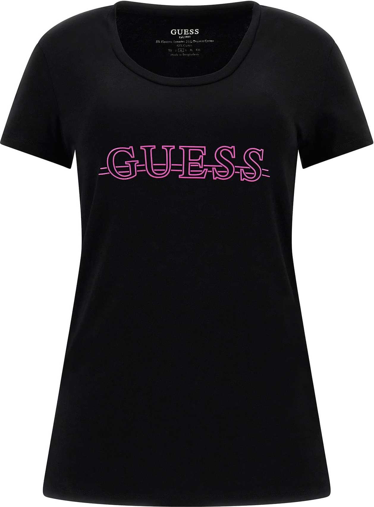 Tričko Guess svítivě růžová / černá