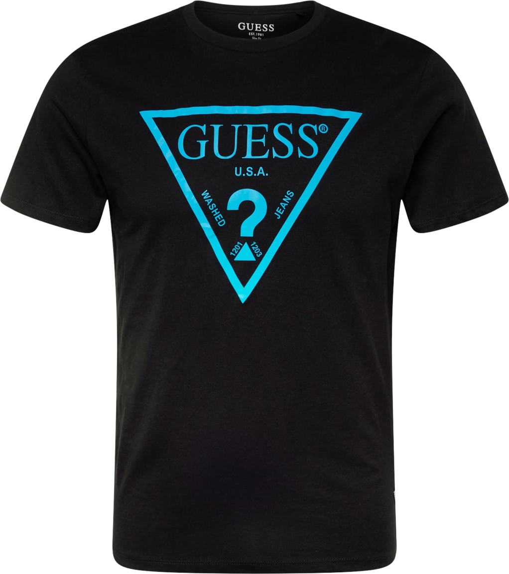 Tričko Guess aqua modrá / černá