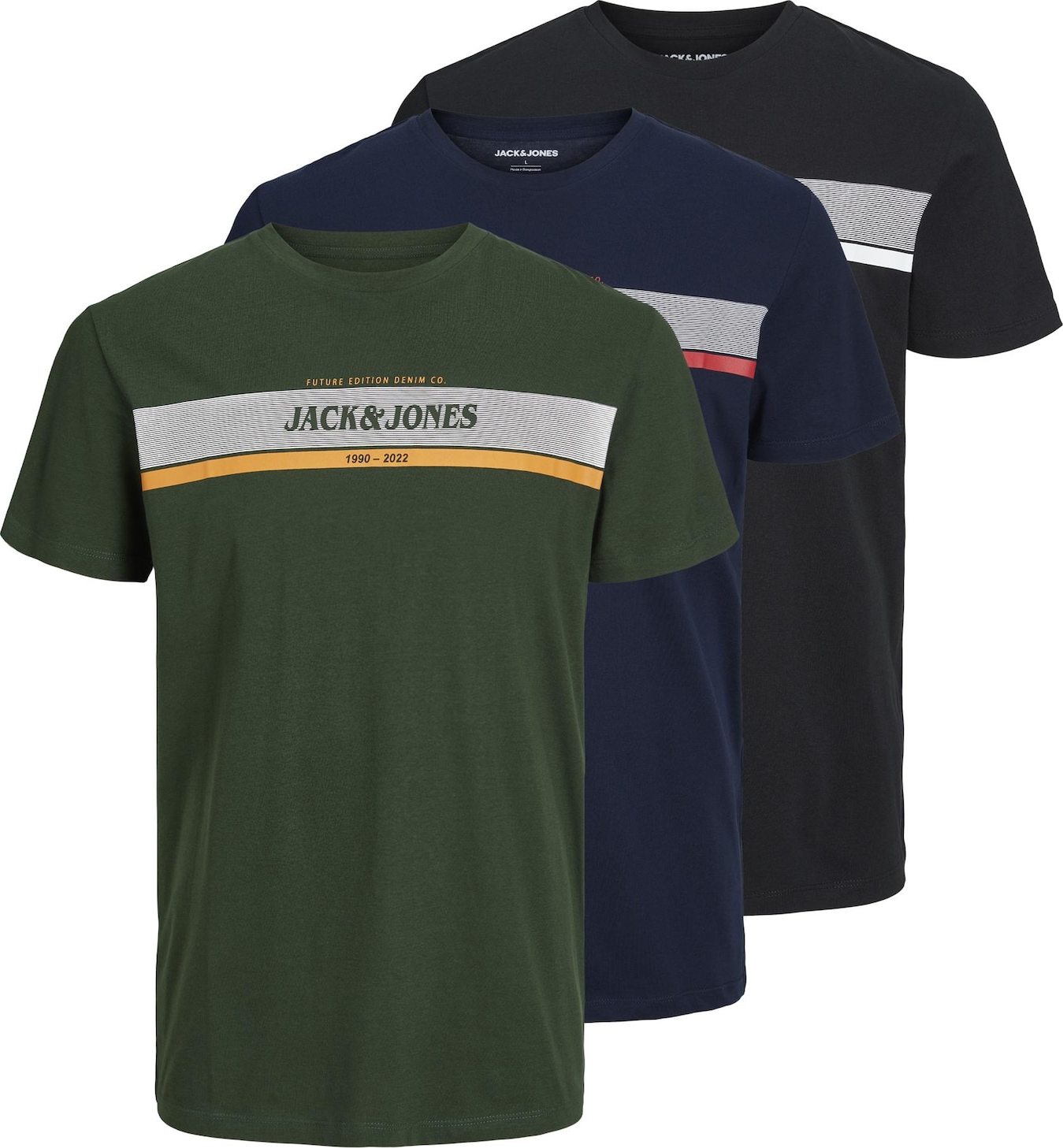 Tričko 'ALEX' jack & jones noční modrá / khaki / černá / bílá