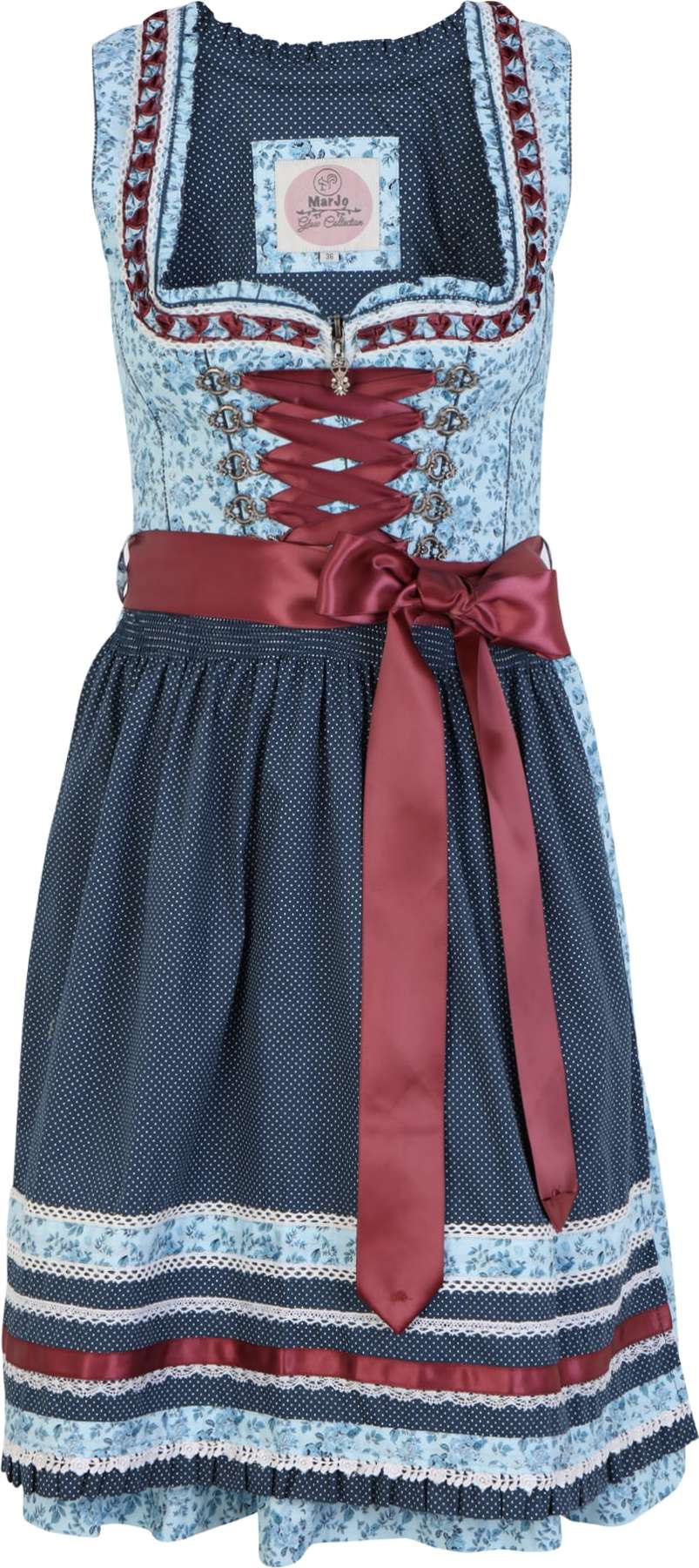 Dirndl 'Natalia 55' Marjo námořnická modř / světlemodrá / burgundská červeň / bílá