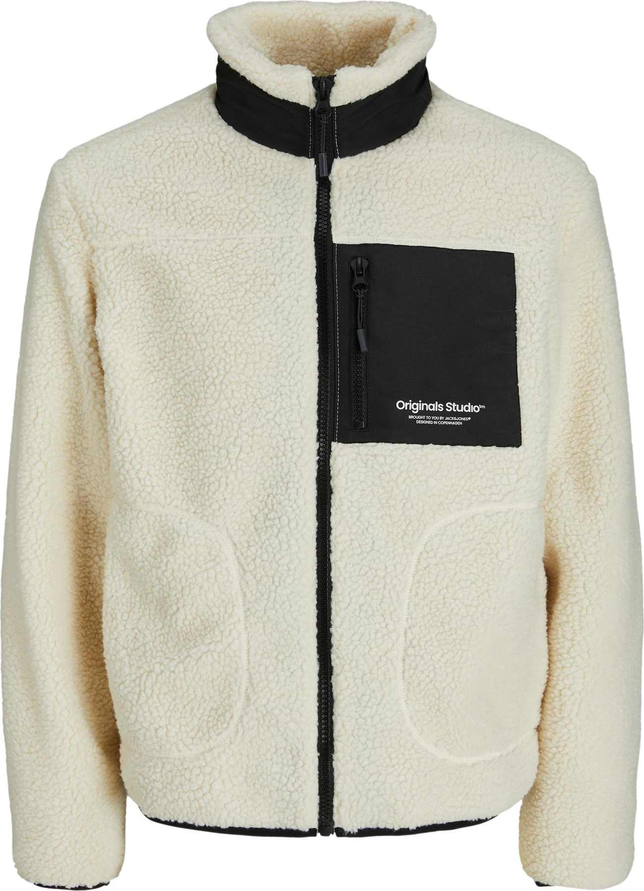 Fleecová mikina 'VESTERBRO' jack & jones černá / bílá