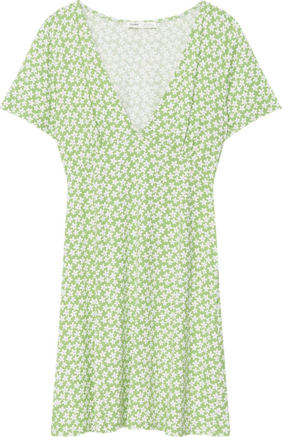 Letní šaty Pull&Bear světle zelená / bílá