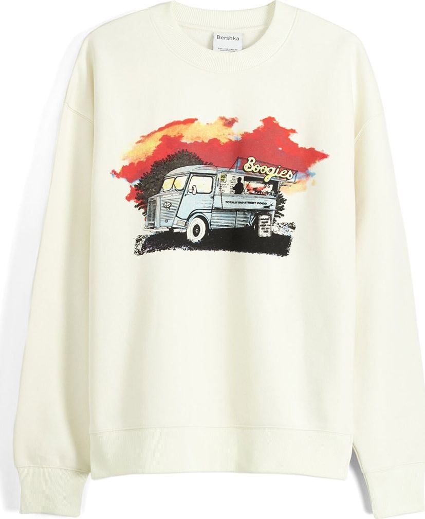 Mikina Bershka světlemodrá / červená / černá / offwhite