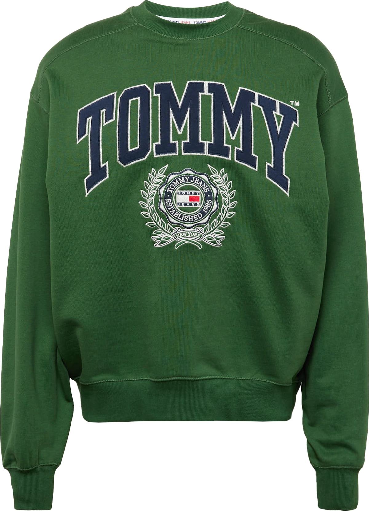 Mikina Tommy Jeans tmavě modrá / tmavě zelená / červená / bílá
