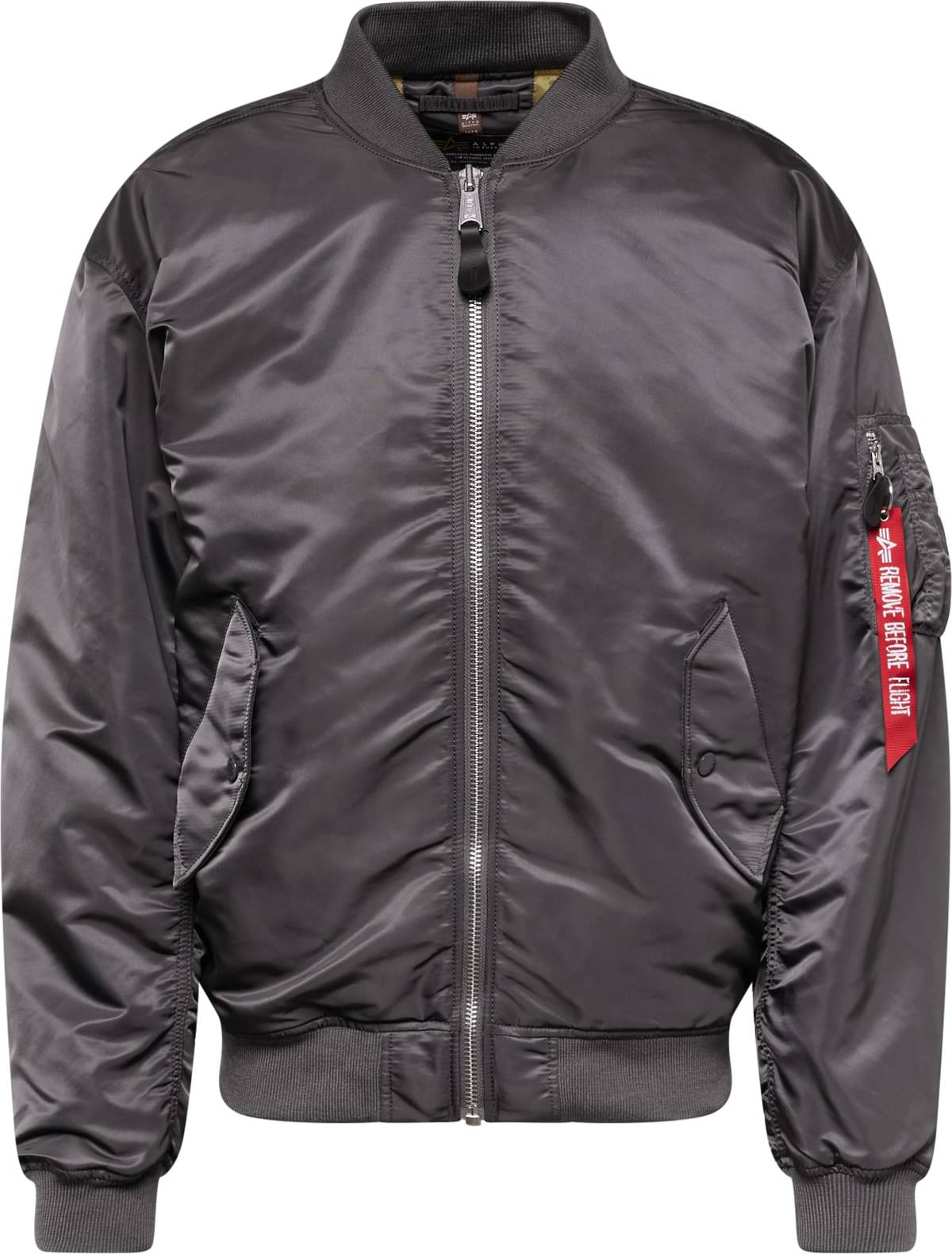 Přechodná bunda alpha industries kouřově šedá / červená / bílá