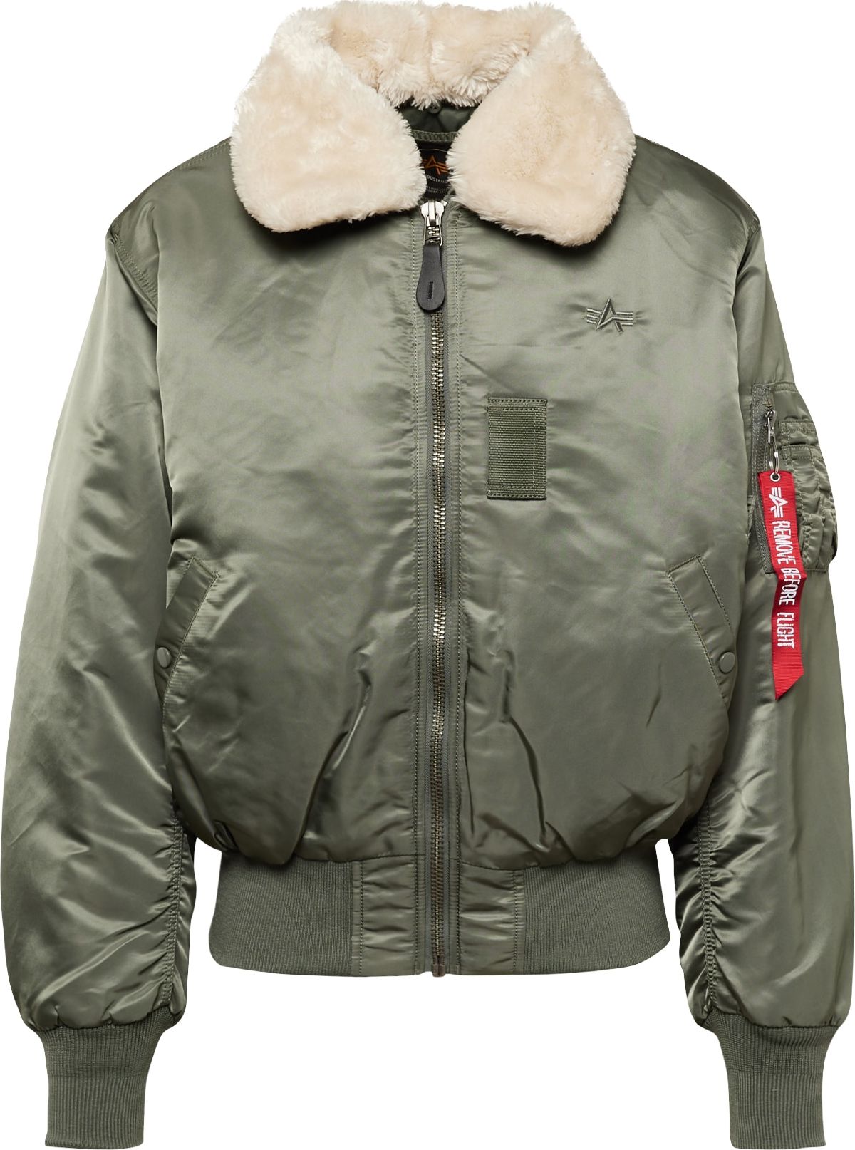 Přechodná bunda 'B 15' alpha industries zelená / jasně červená / offwhite