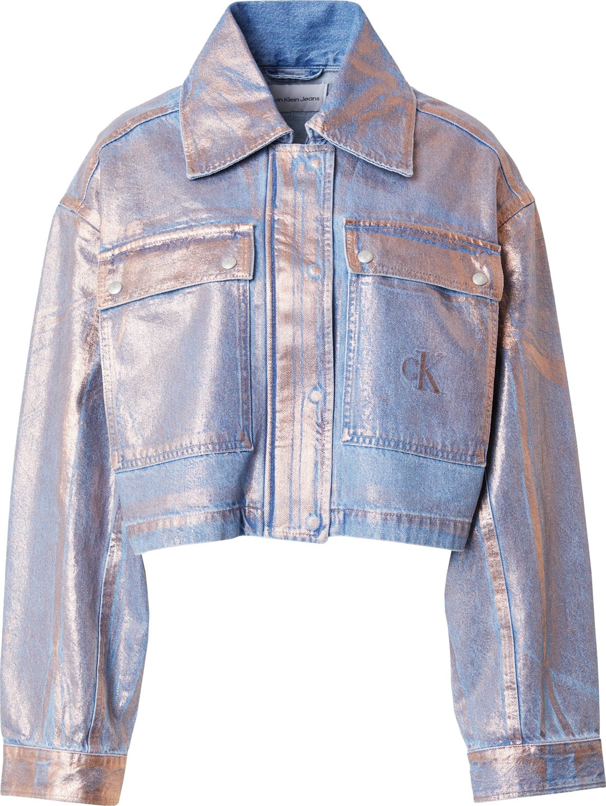 Přechodná bunda Calvin Klein Jeans modrá džínovina / zlatá