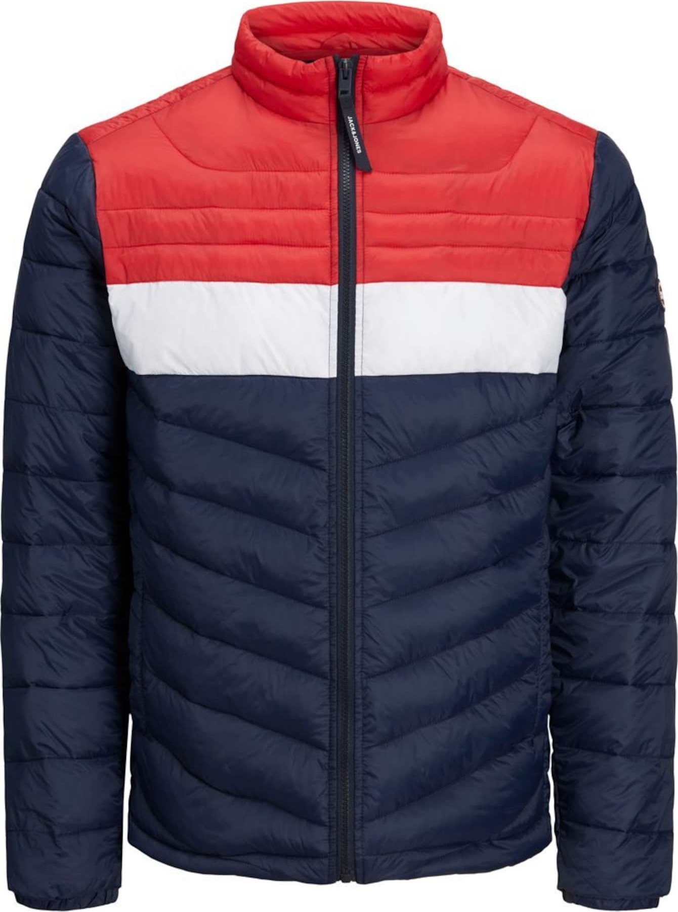 Přechodná bunda jack & jones marine modrá / červená / bílá