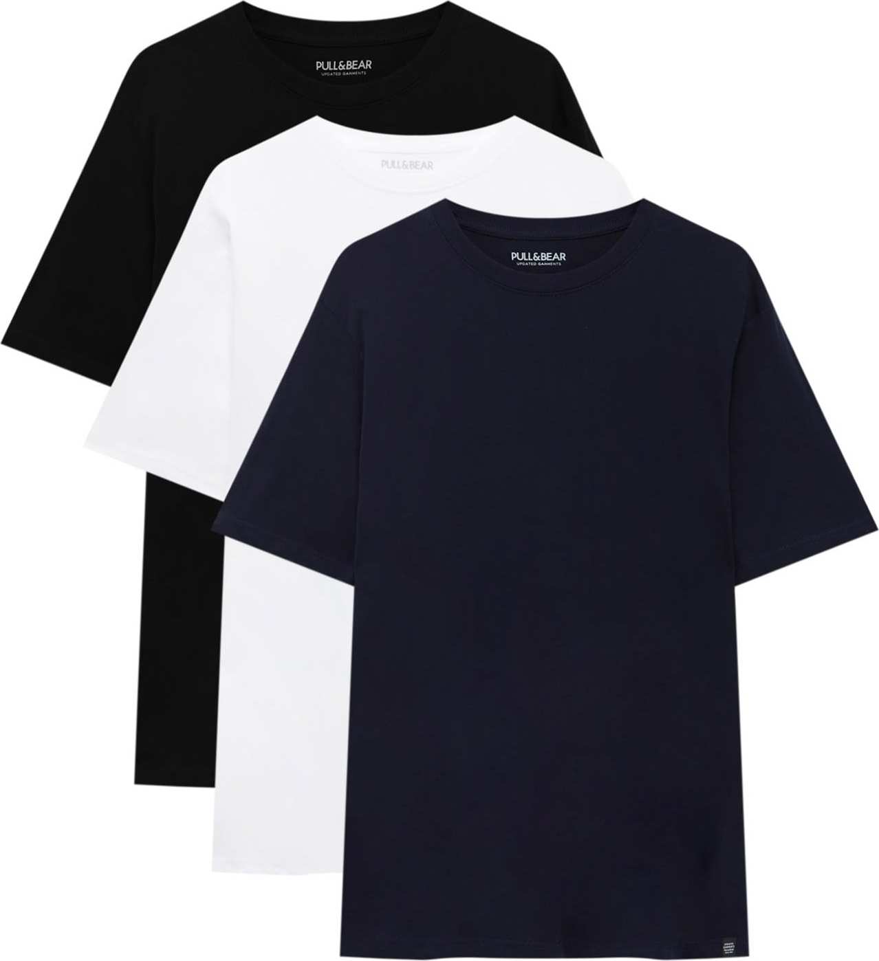 Tričko Pull&Bear námořnická modř / černá / bílá