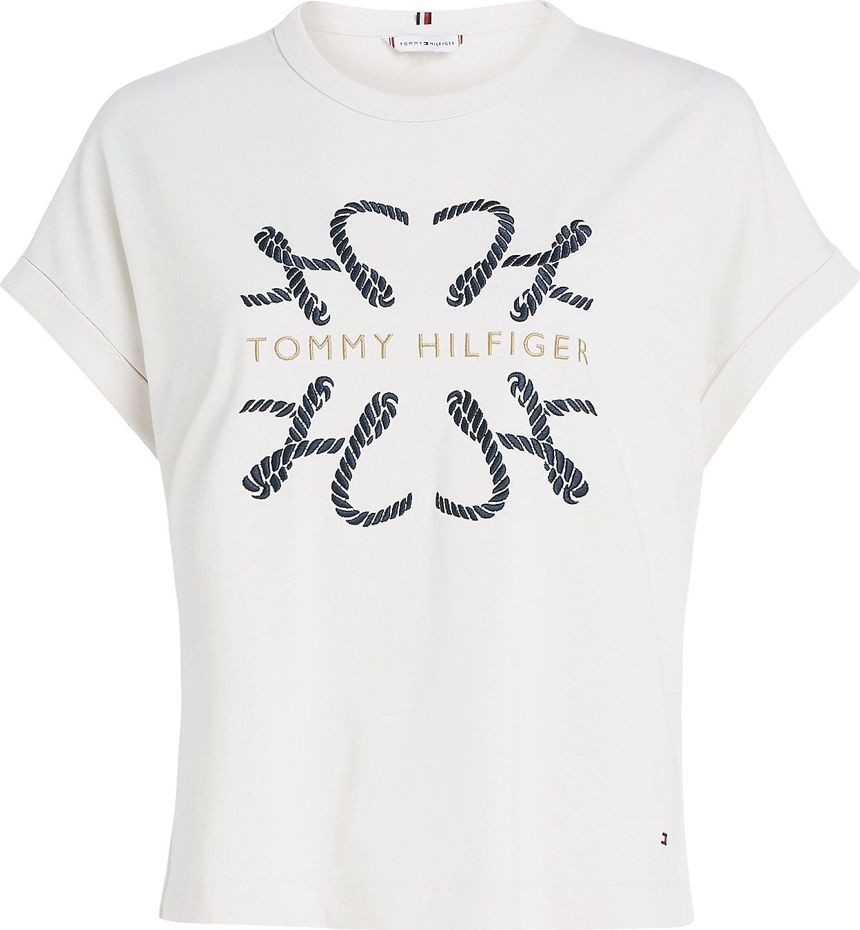 Tričko Tommy Hilfiger slonová kost / tmavě modrá / zlatá