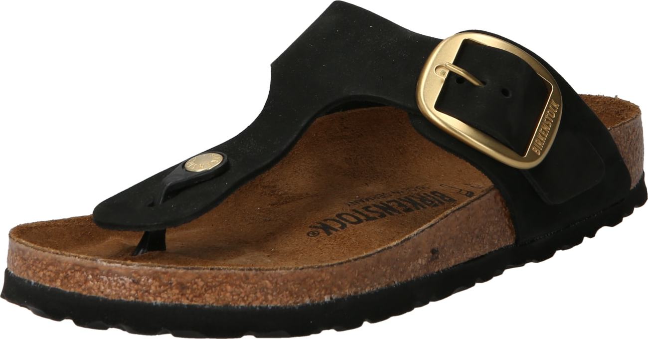 Žabky 'Gizeh Big Buckle' Birkenstock zlatá / černá