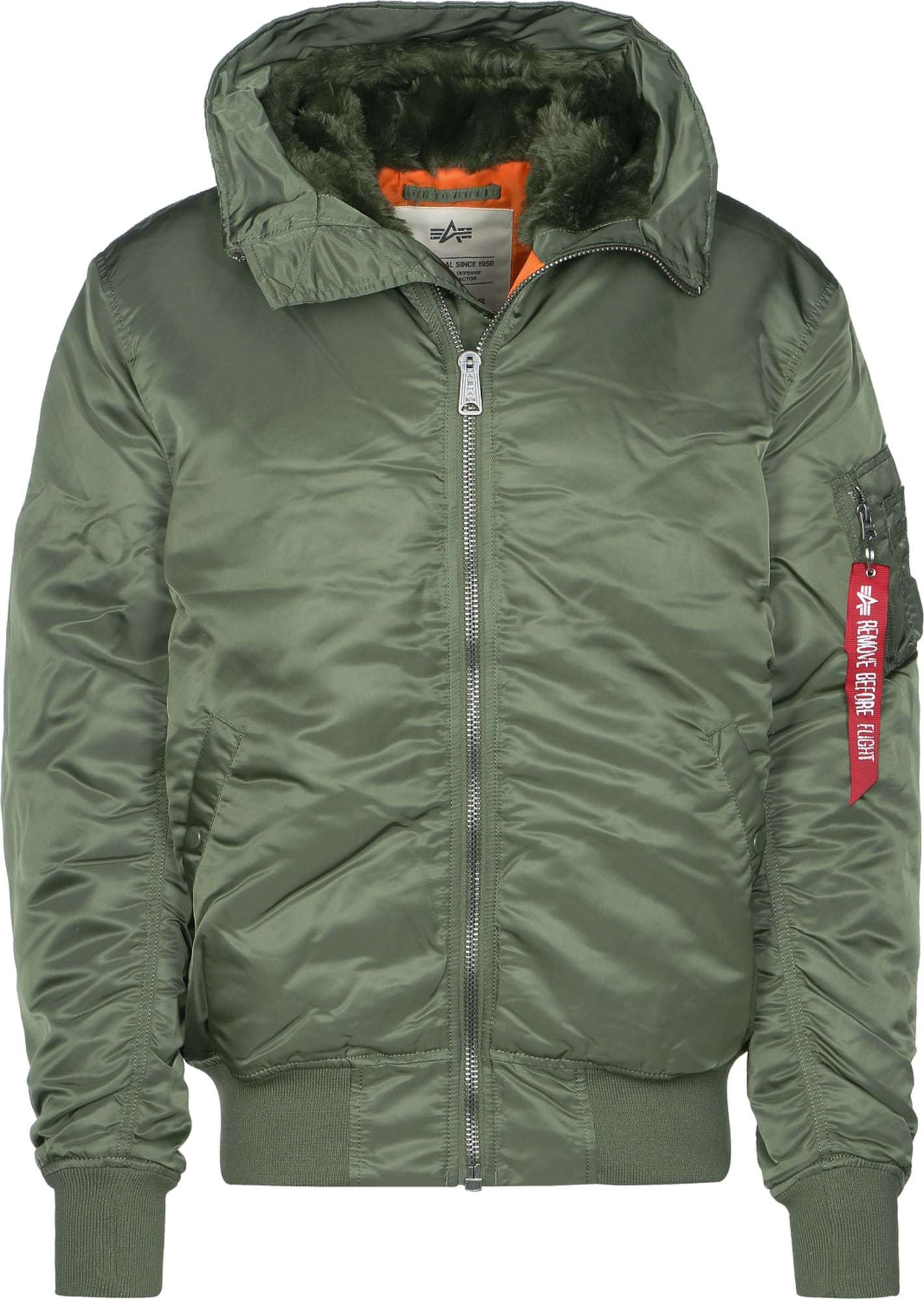 Přechodná bunda 'MA-1' alpha industries olivová / oranžová / červená / bílá