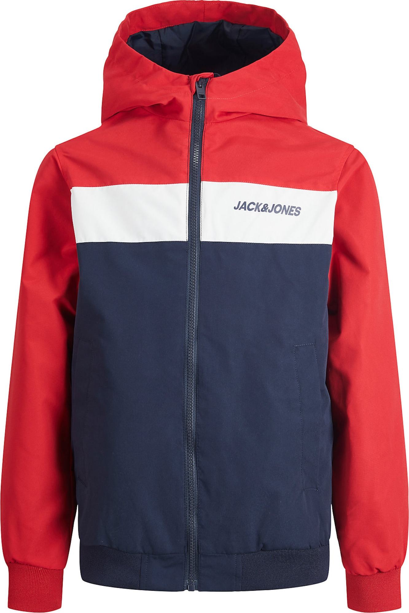 Přechodná bunda 'Rush' Jack & Jones Junior noční modrá / červená / bílá