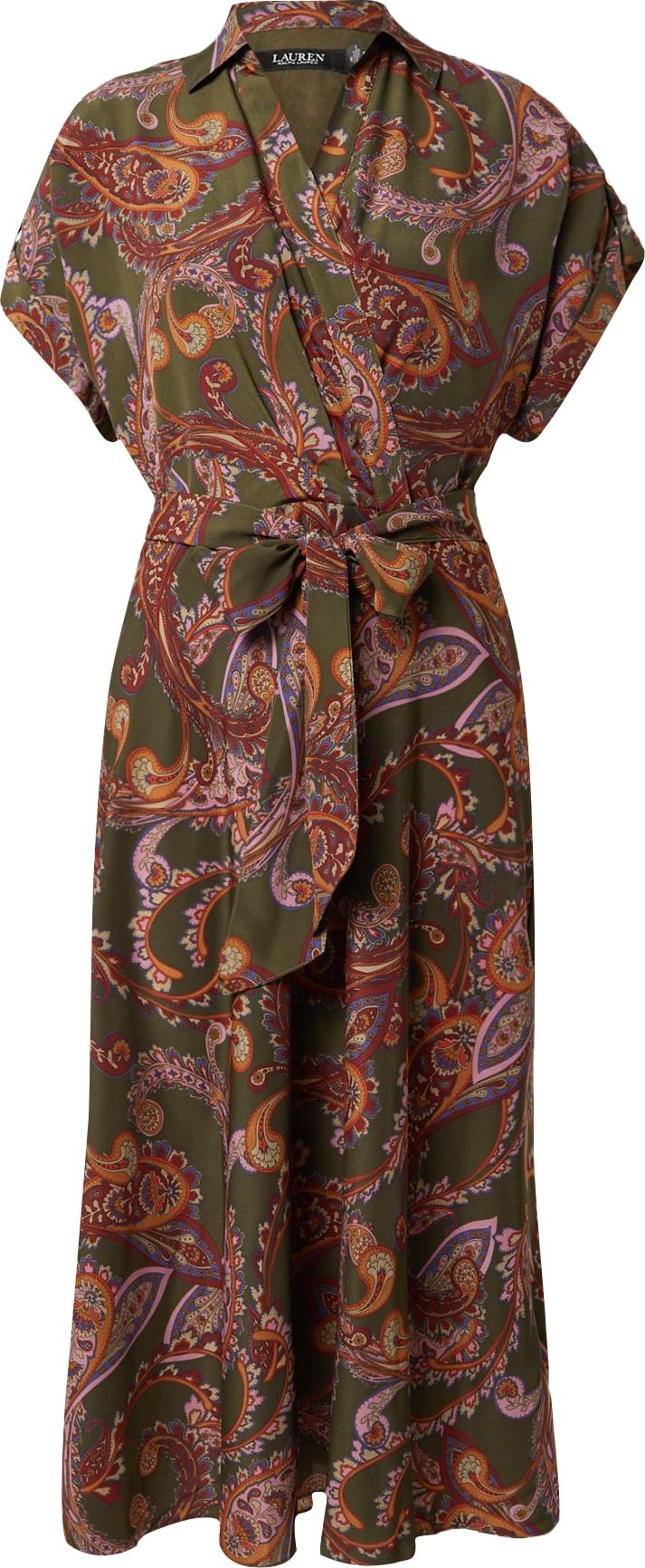 Šaty Lauren Ralph Lauren olivová / oranžová / pink / tmavě červená